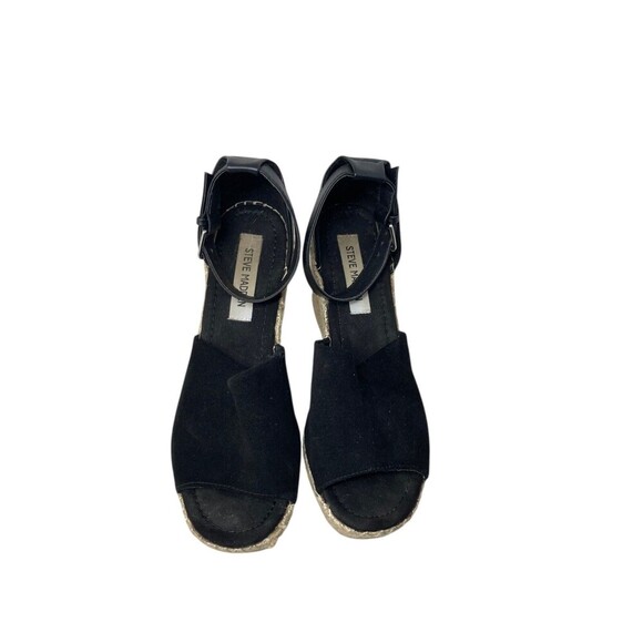 Steve Madden Heels Women's Size 9 Black Wedge Sandals Leather Jyia - Picture 8 of 10